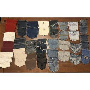 23 Pair Denim Blue Jean Back Pockets For Crafts Sewing Colorful 46 Total Unique